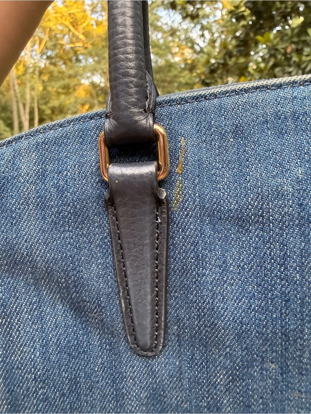 Coach Blue Denim Satchel with Navy Leather Trim and Pink Strap